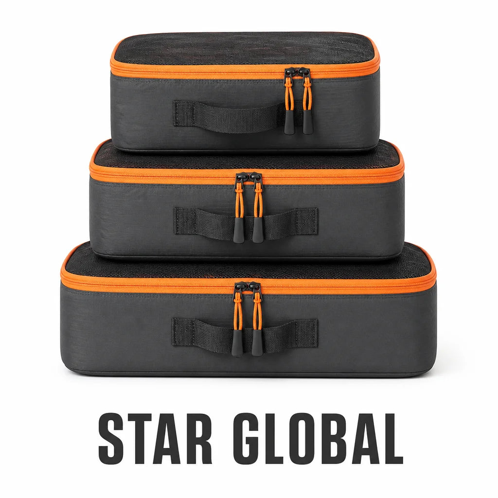 Travel Packing Cubes Set Square Foldable 420D Polyester Mesh Organizer with Zipper Case for Clothes Storage and Bag Use