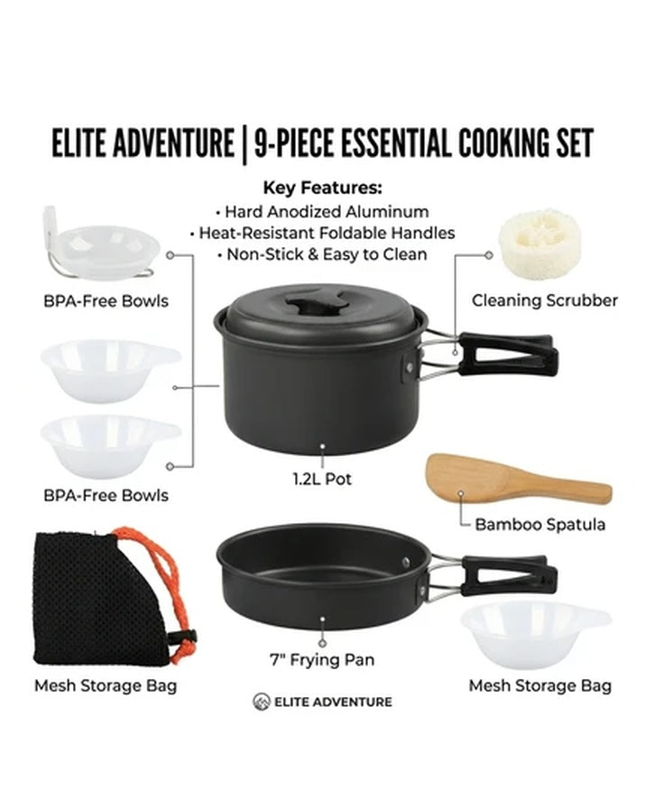 Set portátil de utensilios de cocina de aluminio para acampadas al aire libre, incluye olla, sartén, tetera y vaso SG7E