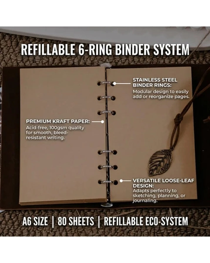 Ringbuch-Notizbuch in Lederoptik, Business- und Bürostil, Seiten aus Daolin-Papier SG23B