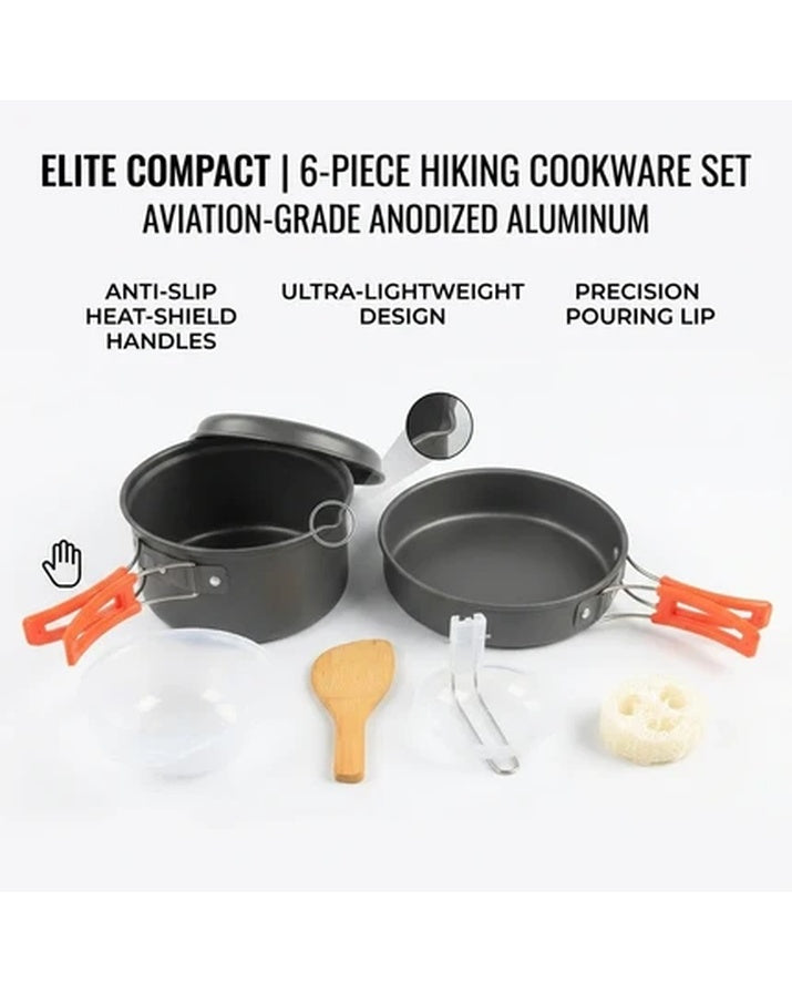 Tragbares Outdoor-Campingkochset aus Aluminiumlegierung mit Topf, Bratpfanne, Wasserkocher und Becher SG7E