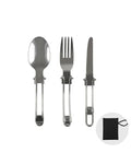 Faltbares 3-teiliges Besteckset aus 430-Edelstahl mit Messer, Gabel und Löffel, Campingbesteck mit Aufbewahrungstasche SG7C